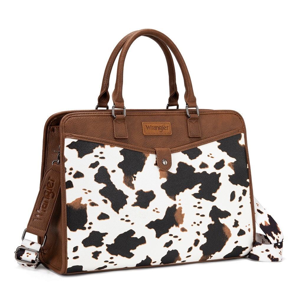 Wrangler Brown Cow Print Laptop/Multi-Use Briefcase Bag - Picture 2 of 7